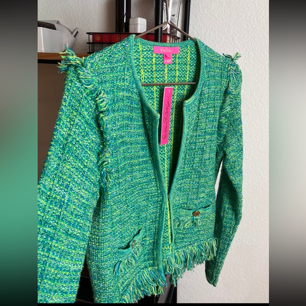Brand New With Tags Lilly Pulitzer Simora Fringe Cardigan Bright Green